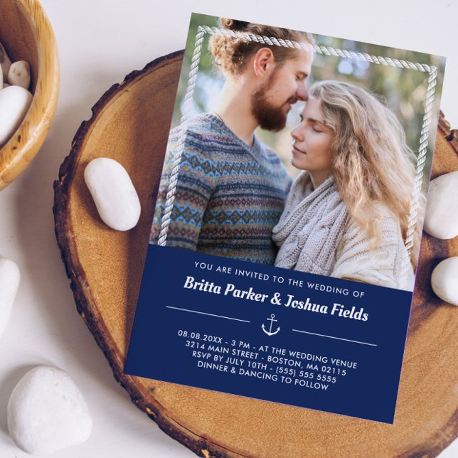 Convites Casamento de Fotografias de Âncora e Corda Náutica (Criador carregado)