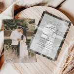 Convites Casamento de Fotografias de Borda Dourada e Branca<br><div class="desc">Este elegante Convite de Casamento apresenta um texto de caligrafia de script abrangente, emparelhado com uma fonte de serifa & moderna em branco, com uma cobertura de fotos escuras na frente (foto BnW) e uma segunda foto (colorida) no verso, com um monograma personalizável. A foto frontal tem um filtro BnW,...</div>