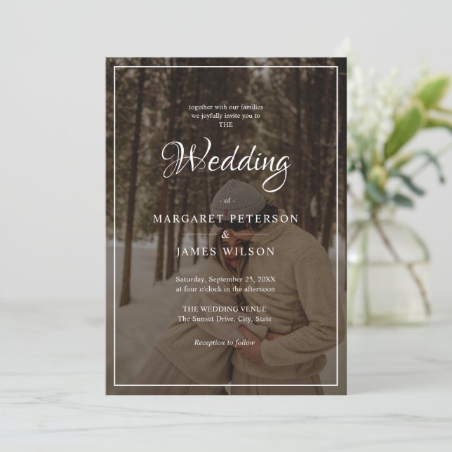 Convites Casamento de Fotografias de Borda Preta e Branca d (Em pé/Frente)