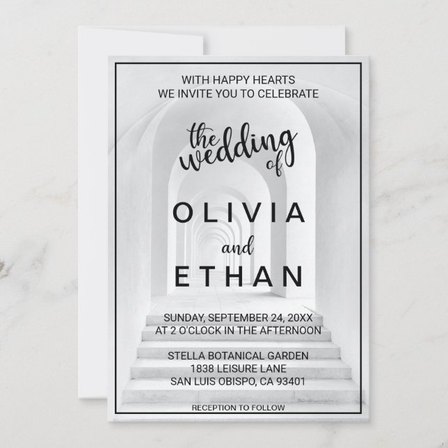 Convites Casamento De Fotografias De Chic Black E White Bor (Frente)