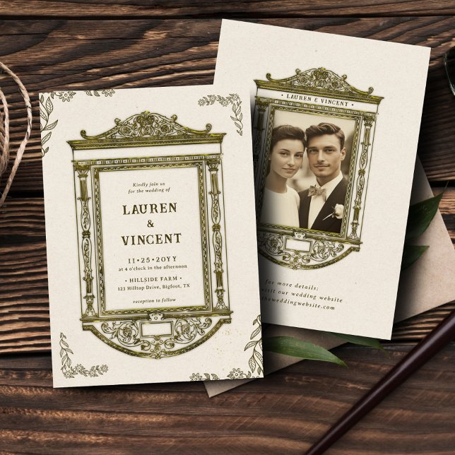 Convites Casamento de Fotografias de Frame Dourado com Orna (Criador carregado)