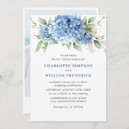 Convites Casamento de Fotografias de Hydrangea Azul Elegant