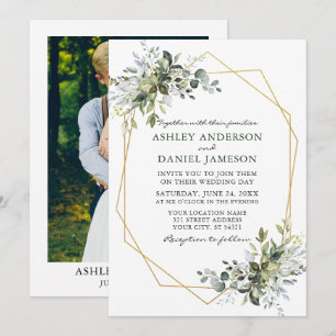 Convites Casamento de Fotografias de Moldura Geométrica em