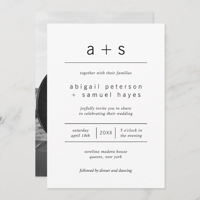 Convites Casamento de Fotografias de Monograma Branco e Pre (Frente/Verso)