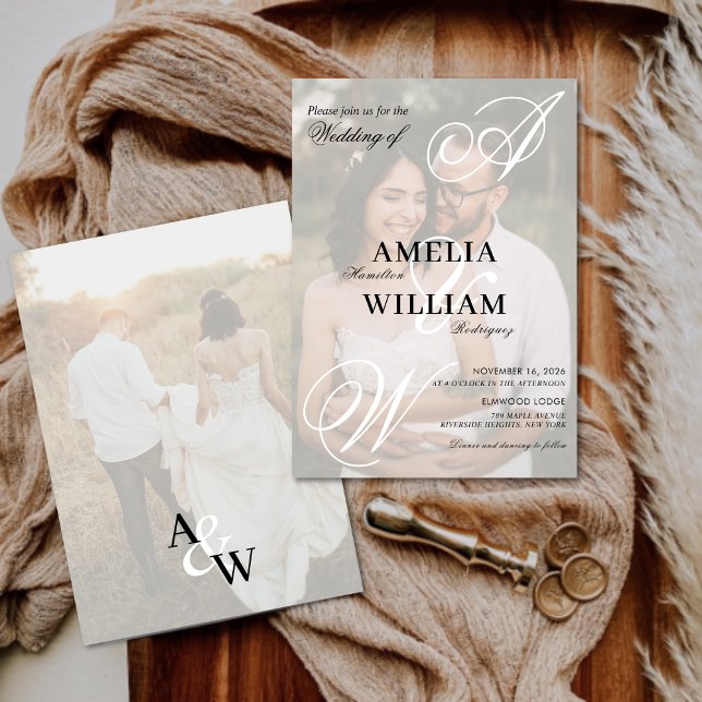 Convites Casamento de Fotografias de Nomes de Script Elegan (Criador carregado)