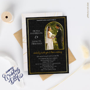 Convites Casamento de Fotografias de Ouro Branco e Preto El