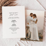 Convites Casamento de Fotografias de Rico Clássico Moderno<br><div class="desc">Este clássico e clássico convite para casamento de fotos de nada rico é perfeito para o seu casamento casual moderno. Esta design apresenta uma caligrafia simples preta em um fundo branco brilhante neutro para combinar com o seu casamento tradicional clássico ou o casamento de boho minimalista no primavera, verão, outono...</div>