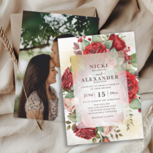 Convites Casamento de Fotografias de Rosas Vermelhas Elegan