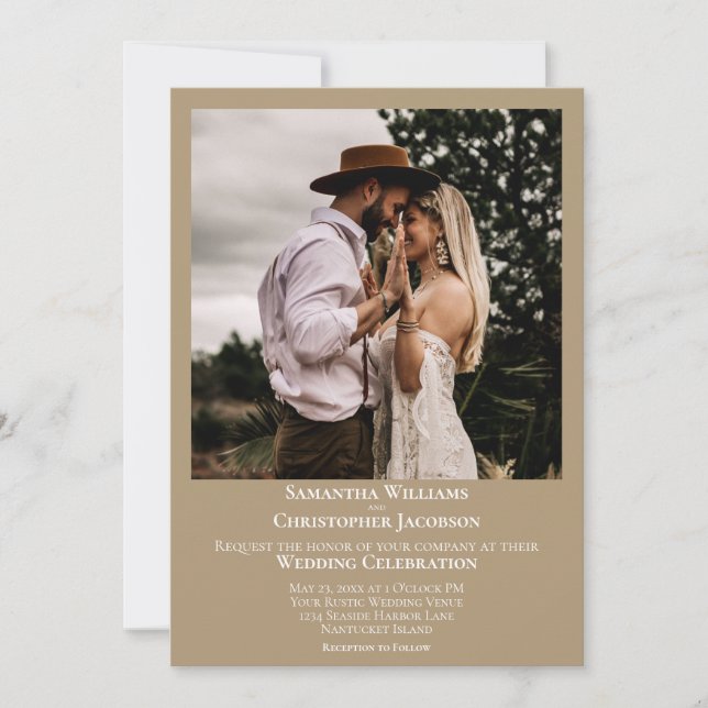 Convites Casamento de Fotografias de Sandy Tan Moderno Mini (Frente)