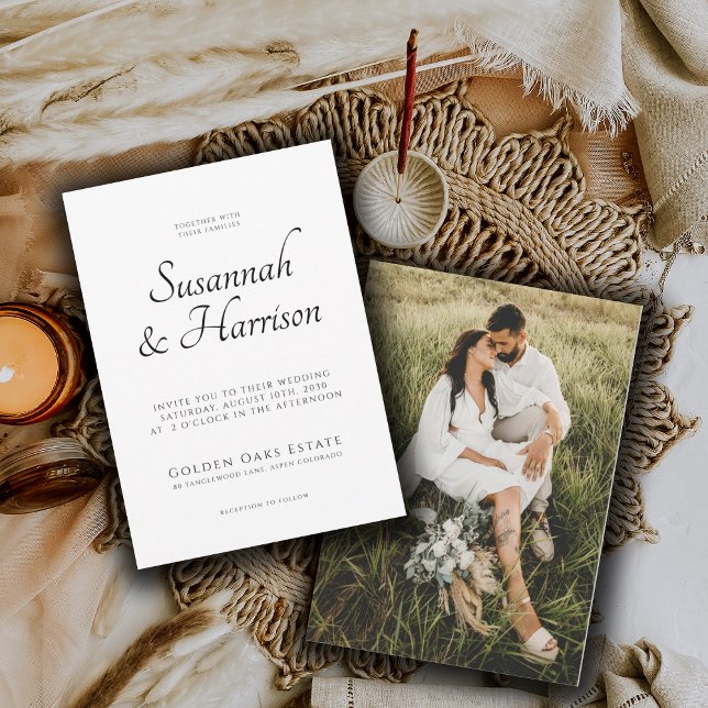 Convites Casamento de Fotografias de Script Elegante (Criador carregado)