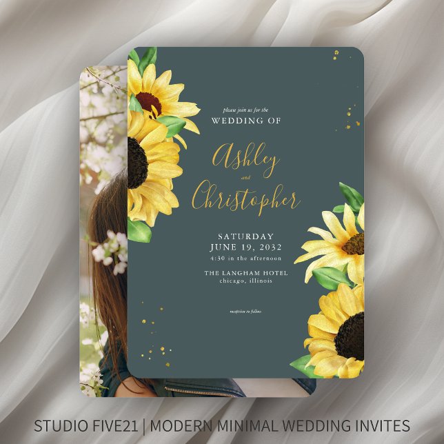 Convites Casamento de Fotografias de Slate Rústico Elegante (Criador carregado)