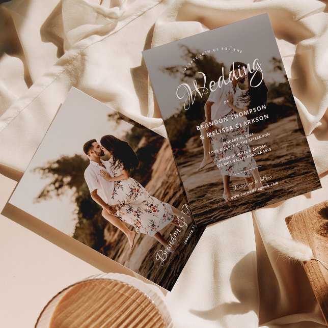 Convites Casamento de Fotografias de Sobreposição de Script (Criador carregado)