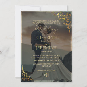 Convites Casamento de Fotografias de Sobreposição Dourada e