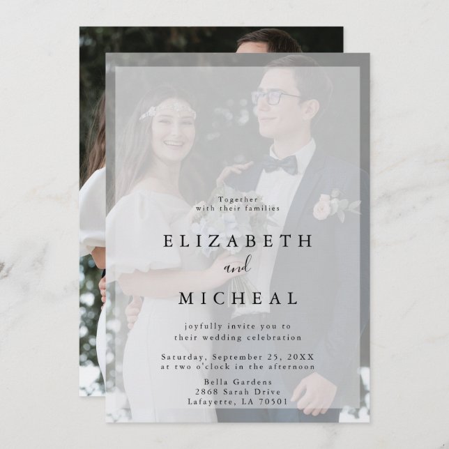 Convites Casamento de Fotografias de Vellum Preto e Branco  (Frente/Verso)