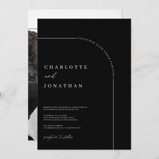 Convites Casamento de Fotografias do Arch Moderno Preto e B (Frente/Verso)