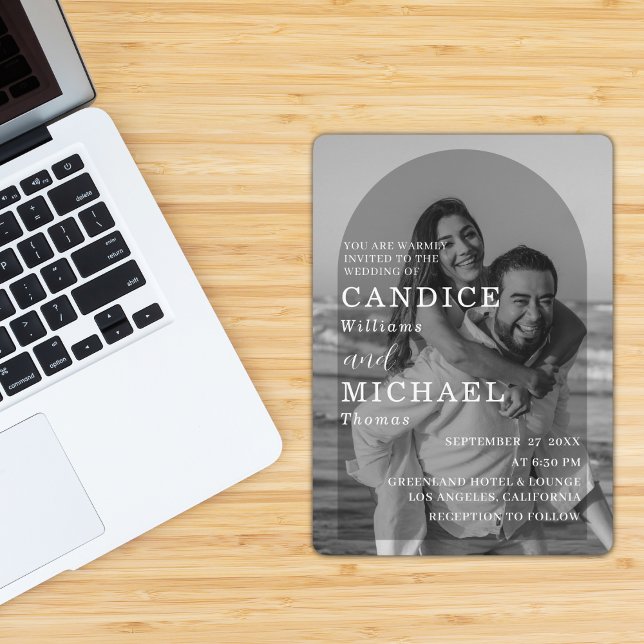 Convites Casamento De Fotografias Do Arco Branco E Preto Mo (Criador carregado)