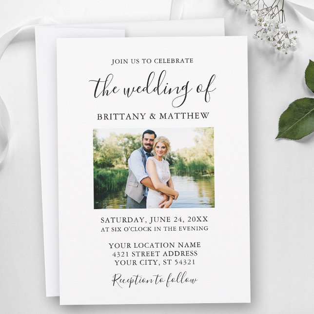 Convites Casamento de Fotografias do Casal de Caligrafia Mi (Customize to change text size or text style.)