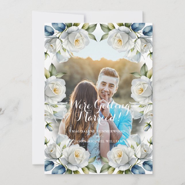 Convites Casamento de Fotografias do Casal de Rosa Branca E (Frente)