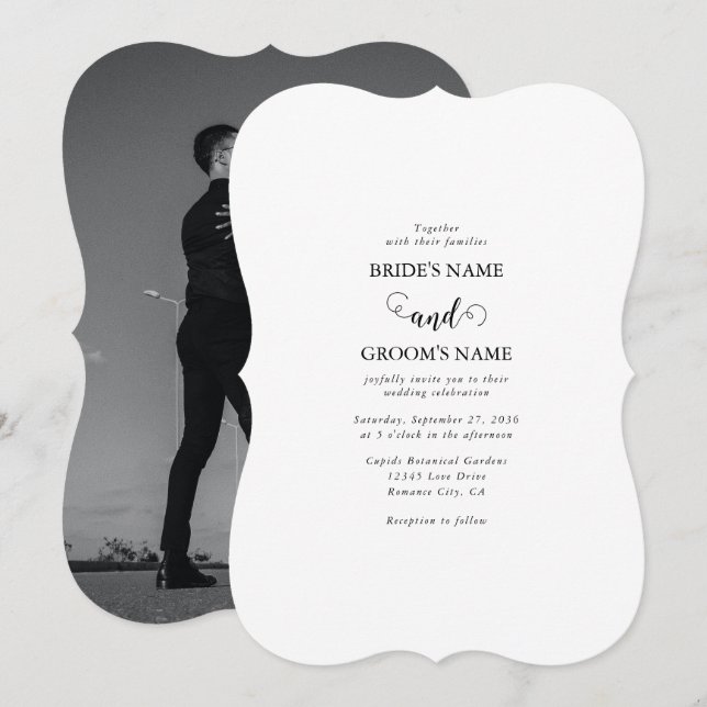 Convites Casamento de Fotografias do Casal de Script Branco (Frente/Verso)