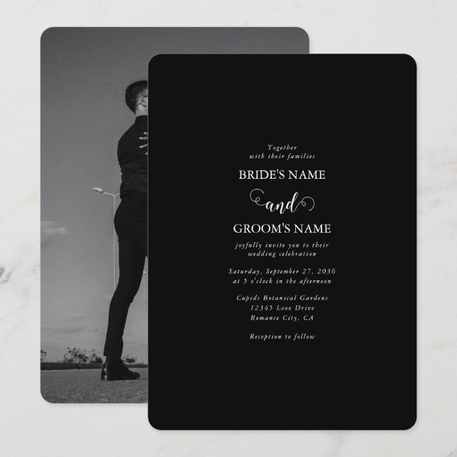 Convites Casamento de Fotografias do Casal de Script Branco (Frente/Verso)