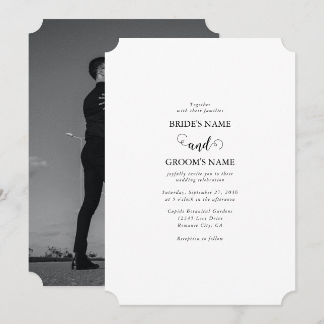 Convites Casamento de Fotografias do Casal de Script Branco (Frente/Verso)
