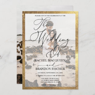 Convites Casamento de Fotografias do Casal Dourado Elegante