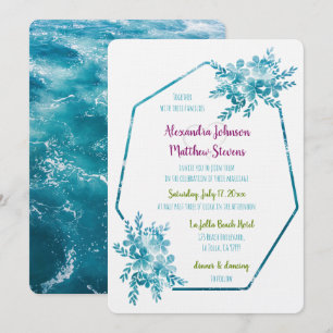 Convites Casamento de Fotografias do Oceano Azul Floral Mod