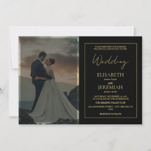 Convites Casamento de Fotografias Douradas e Negras Simples
