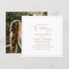 Convites Casamento de Fotografias Douradas Minimalista