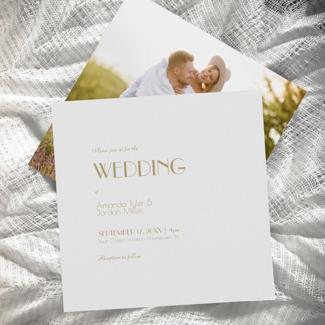 Convites Casamento de Fotografias Douradas Modernas em Deco (Criador carregado)