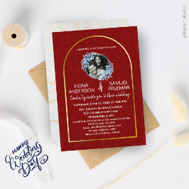 Convites Casamento de Fotografias Douradas Vermelho Chic El