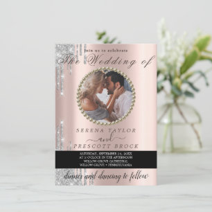 Convites Casamento de Fotografias Dourado com Rosa Especial