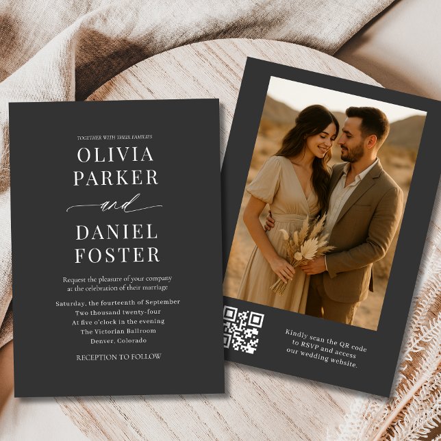 Convites Casamento de Fotografias Elegante de Código QR Mod (Criador carregado)