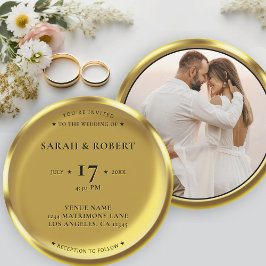 Convites Casamento de Fotografias Elegante de Moedas Dourad