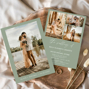 Convites Casamento de Fotografias Elegante Minimalista Sage