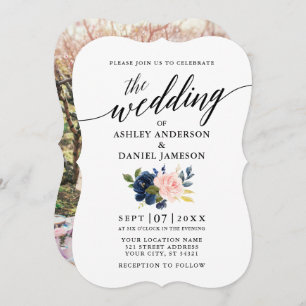 Convites Casamento de Fotografias Florais Azul Cor-de-Rosa