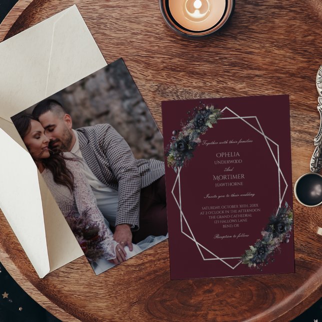 Convites Casamento de Fotografias Formais Folorais Escuras (Criador carregado)