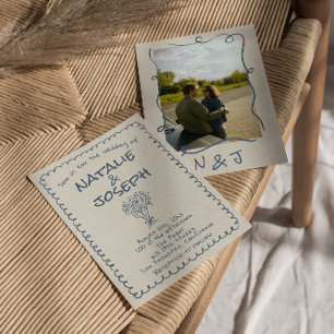 Convites Casamento de Fotografias Funky Azul-Marinho Desenh