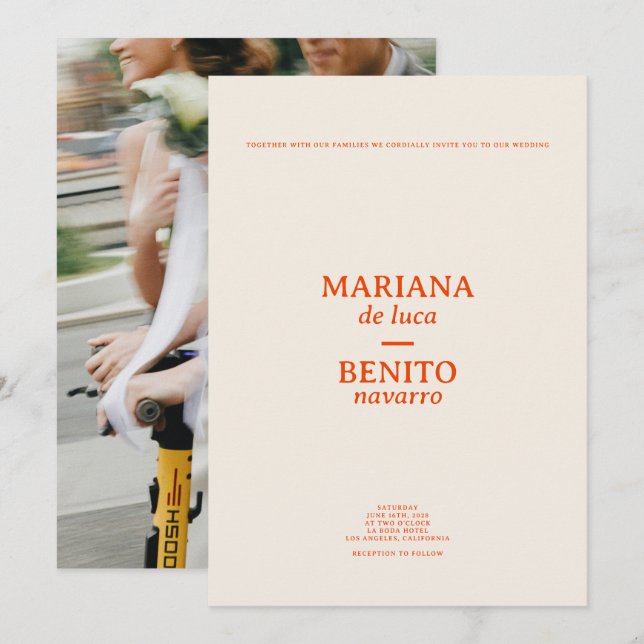 Convites Casamento de Fotografias Minimalista e Creme Moder (Frente/Verso)