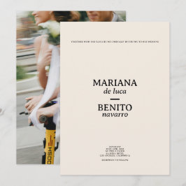 Convites Casamento de Fotografias Minimalista Negra e Creme