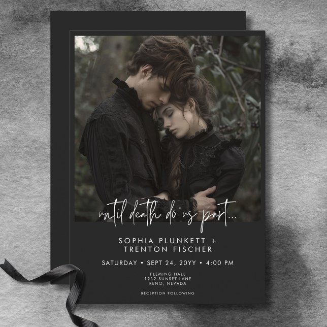 Convites Casamento de Fotografias Mínimo Escuro (Dark Moody Minimal Photo Wedding Invitation)