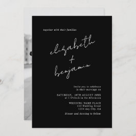 Convites Casamento de Fotografias Mínimo Preto e Branco Ele