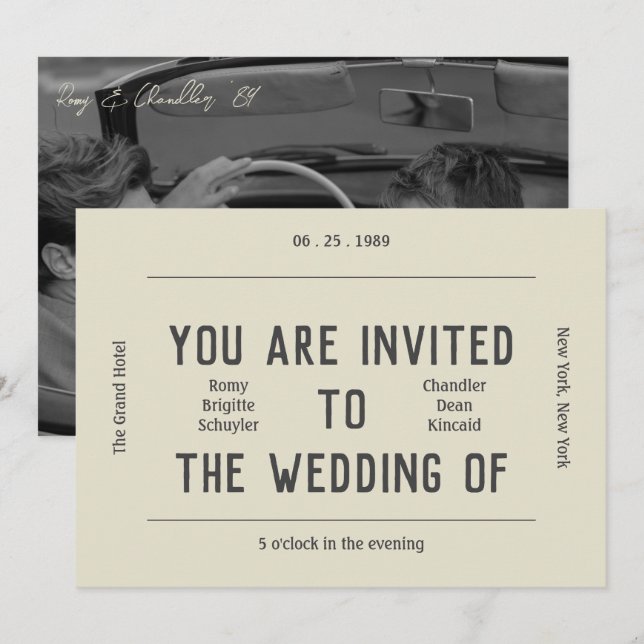 Convites Casamento de Fotografias Modernas a Preto e Branco (Frente/Verso)