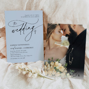 Convites Casamento de Fotografias Modernas Azul e Minimalis