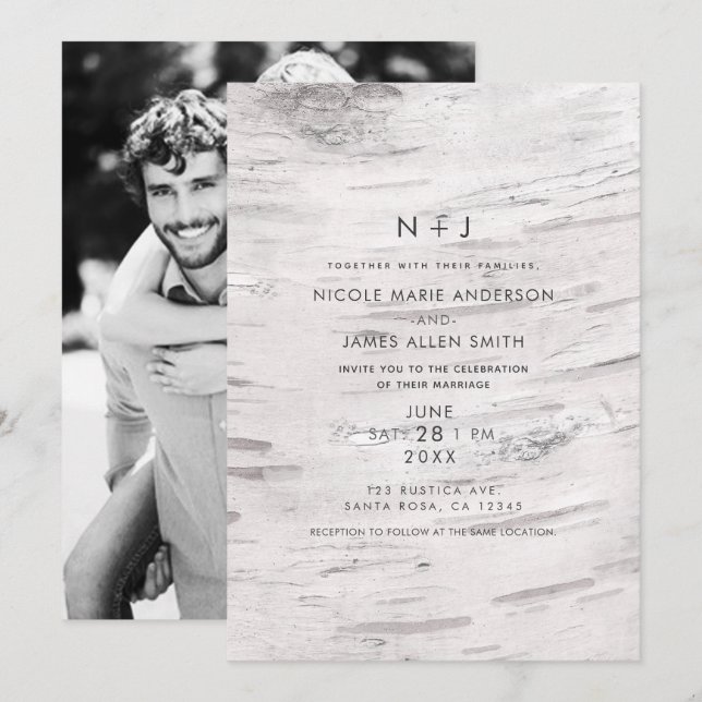 Convites Casamento de Fotografias Modernas do Barão Rústico (Frente/Verso)