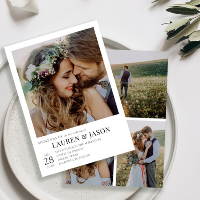 Convites Casamento de Fotografias Moderno Preto e Branco 4 (Criador carregado)