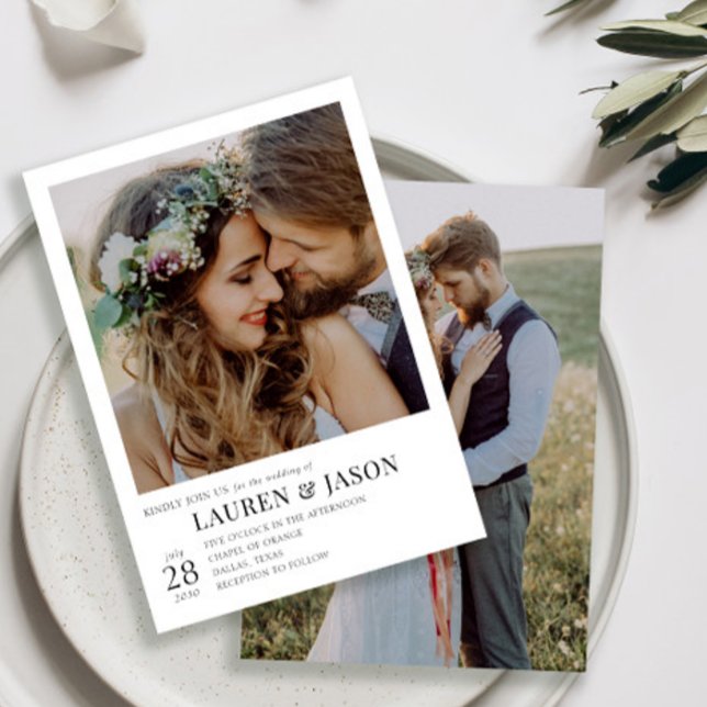 Convites Casamento de Fotografias Moderno Simples Preto e B (Criador carregado)