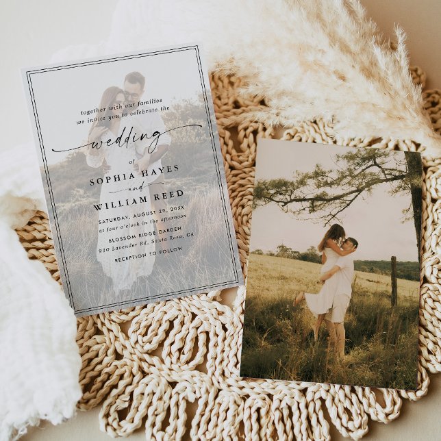 Convites Casamento de Fotografias Moderno Simples Preto e B (Criador carregado)