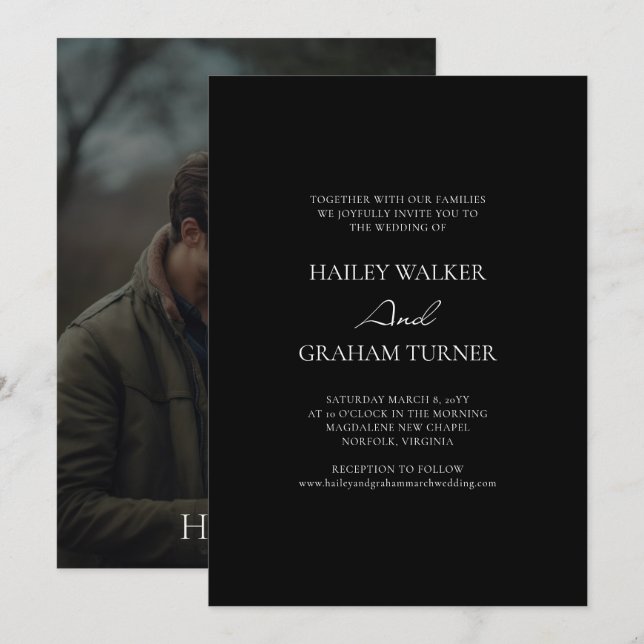 Convites Casamento de Fotografias Negras com Script Clássic (Frente/Verso)