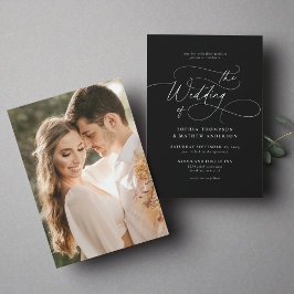 Convites Casamento de Fotografias Negras com Script Minimal